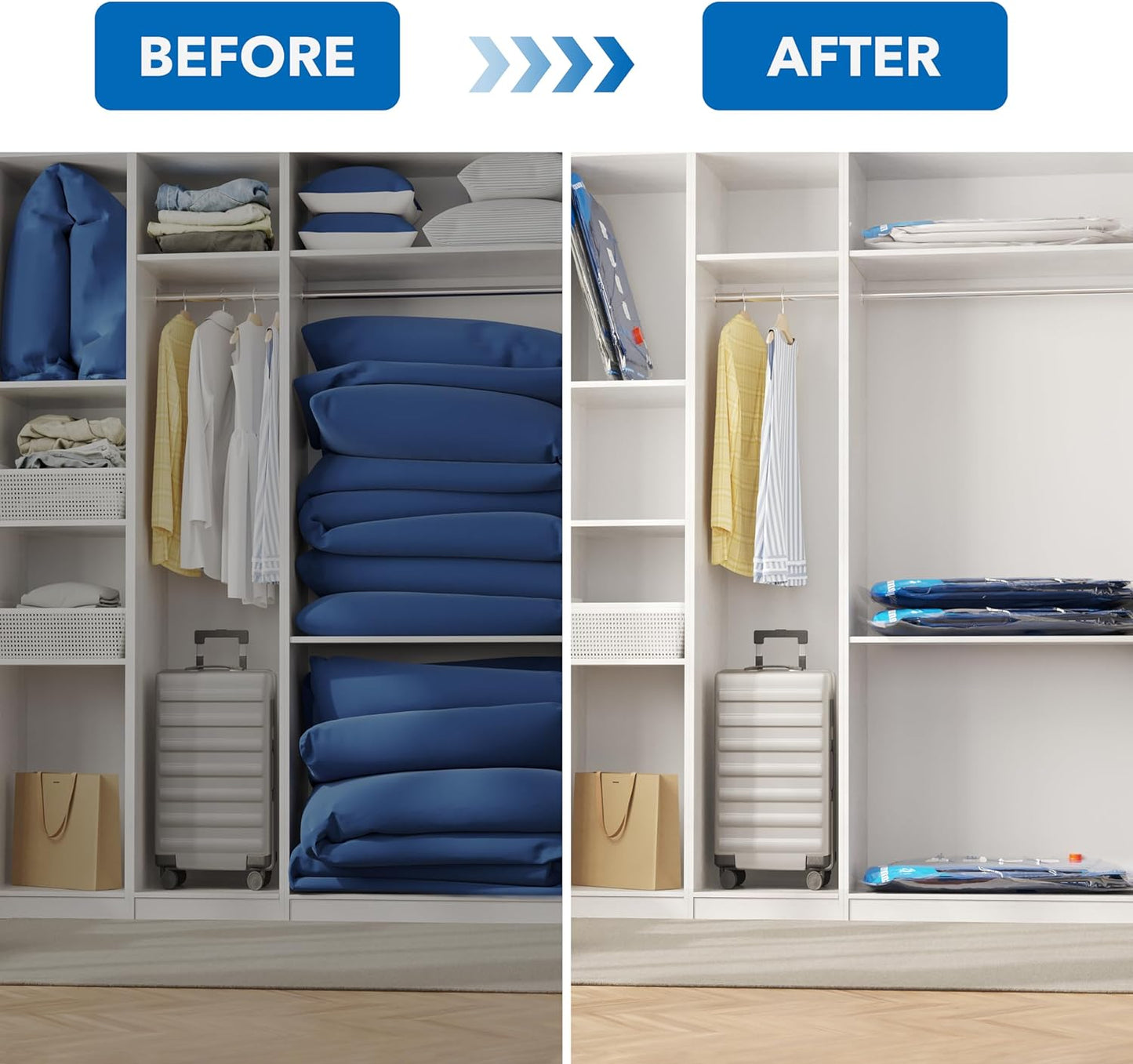 8 Pack Vacuum Storage Bags with Electric Air Pump,2 jumbo,2 large,2 midium,2 small bags