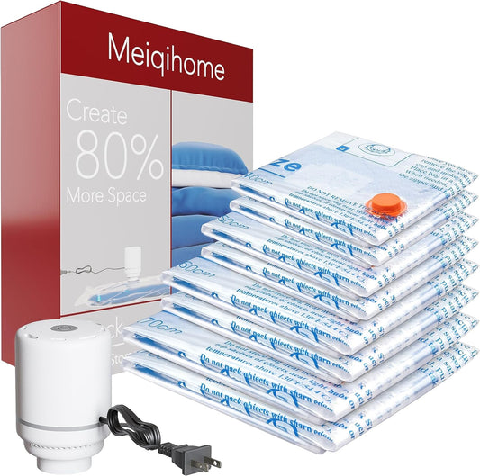 8 Pack Vacuum Storage Bags with Electric Air Pump,2 jumbo,2 large,2 midium,2 small bags