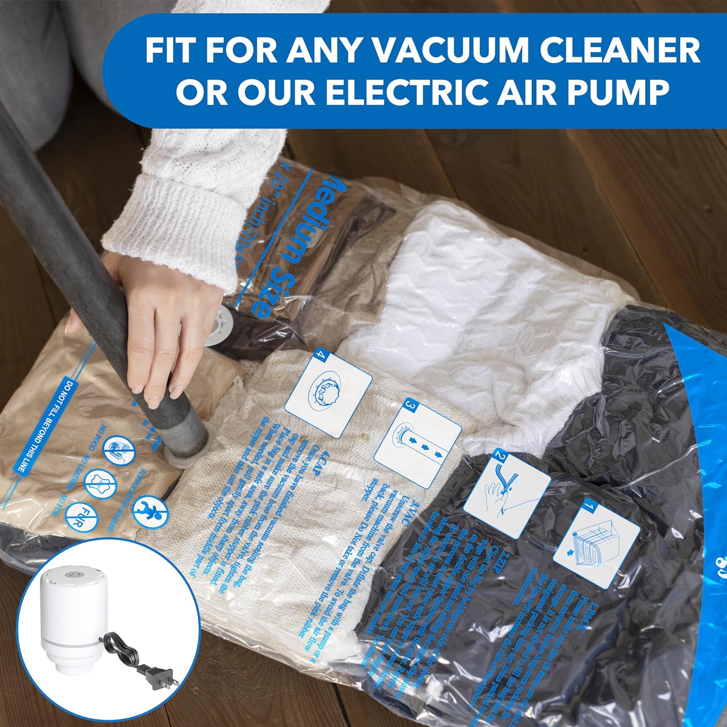 16 Pack Vacuum Storage Bags with Electric Air Pump,4 jumbo, 4 large, 4 midium, 4 small bags