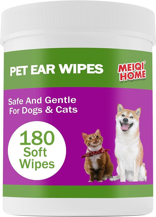 MEIQIHOME 180 Count  All Natural Ingredients Dog Ear Cleaner Wipes, Fresh Mugwort Scent,