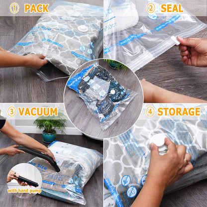 Vacuum Storage Bags 7 Jumbo, Space Saver Sealer Bags, Airtight Compression Bags for Clothes, Pillows, Comforters, Blankets, Bedding